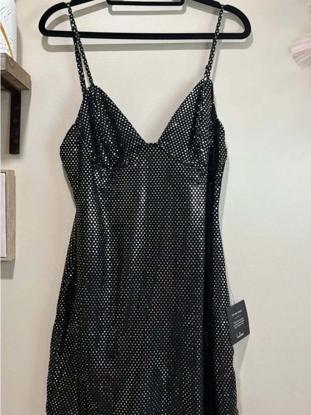 Lulu's Black Satin Mini Dress with Sequins